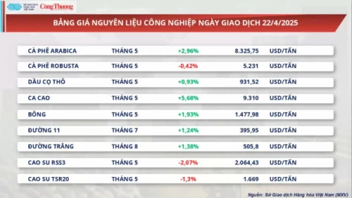 22/04/2025 Giá cà phê Arabica tăng 2,96% lên 8.325 USD/tấn